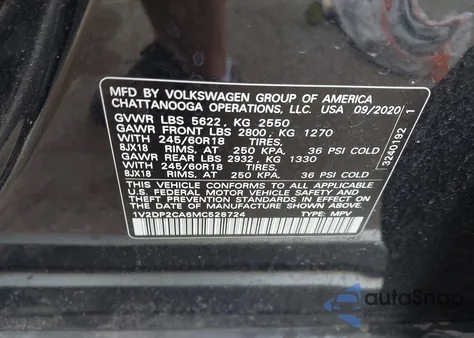 2021 Volkswagen Atlas 2.0T Se from USA, damaged, VIN 1V2DP2CA6MC528724